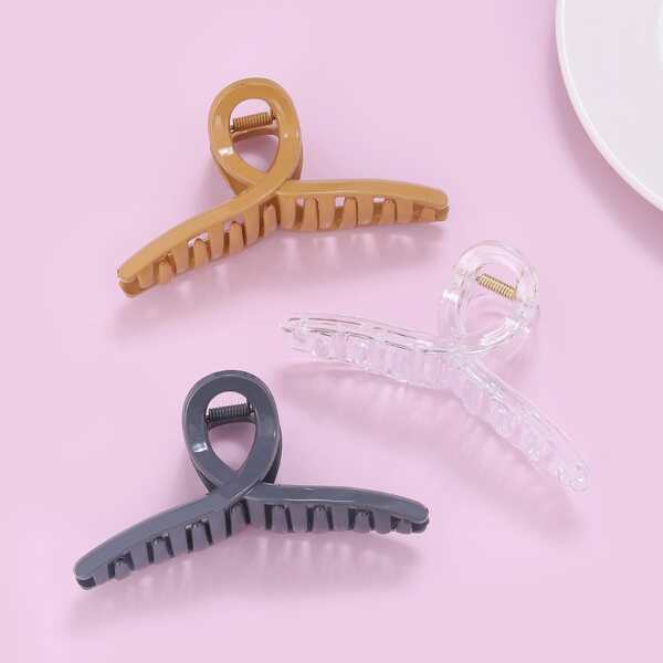 

3pcs Solid Hair Claw, Multicolor
