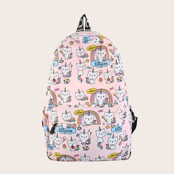 

Girls Cartoon Graphic Pocket Front Backpack, Multicolor