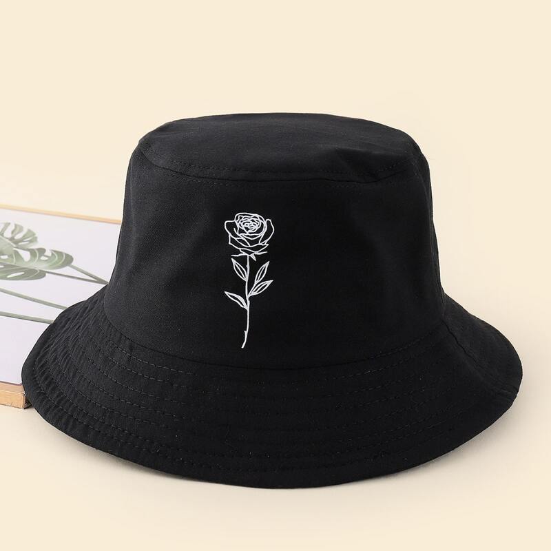 

Rose Print Bucket Hat, Black