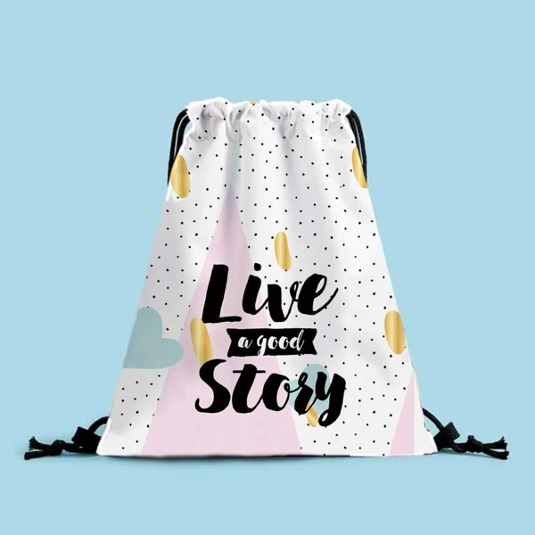 

Letter Graphic Drawstring Backpack, White