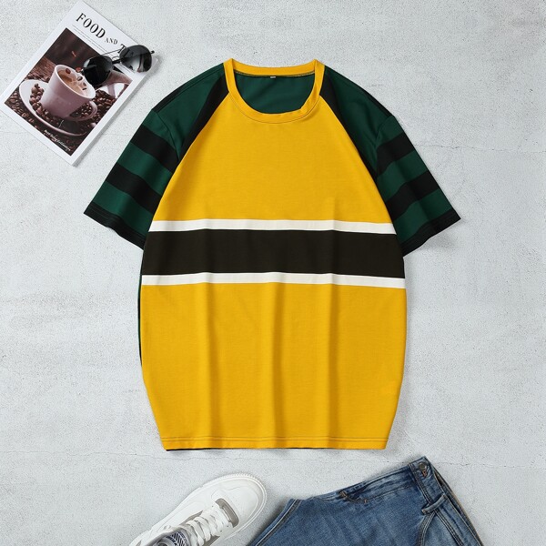 

Men Striped Sleeve Color-block Tee, Multicolor
