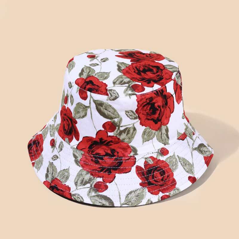 

Floral Print Reversible Bucket Hat, White