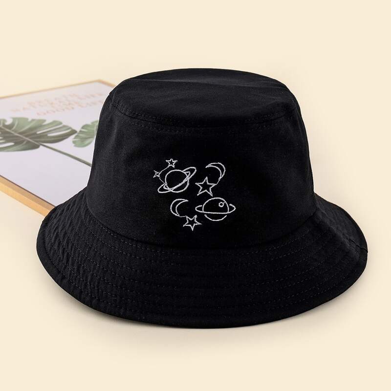 

Planet Embroidery Bucket Hat, Black