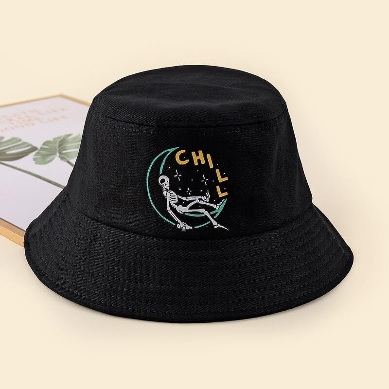 

Skeleton Print Bucket Hat, Black