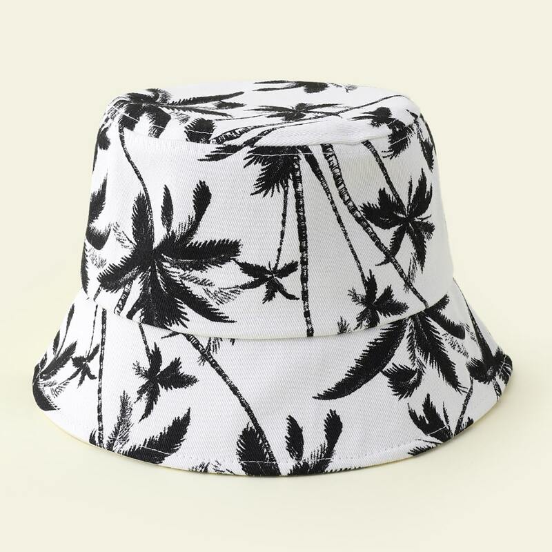 

Coconut Tree Print Bucket Hat, Black and white