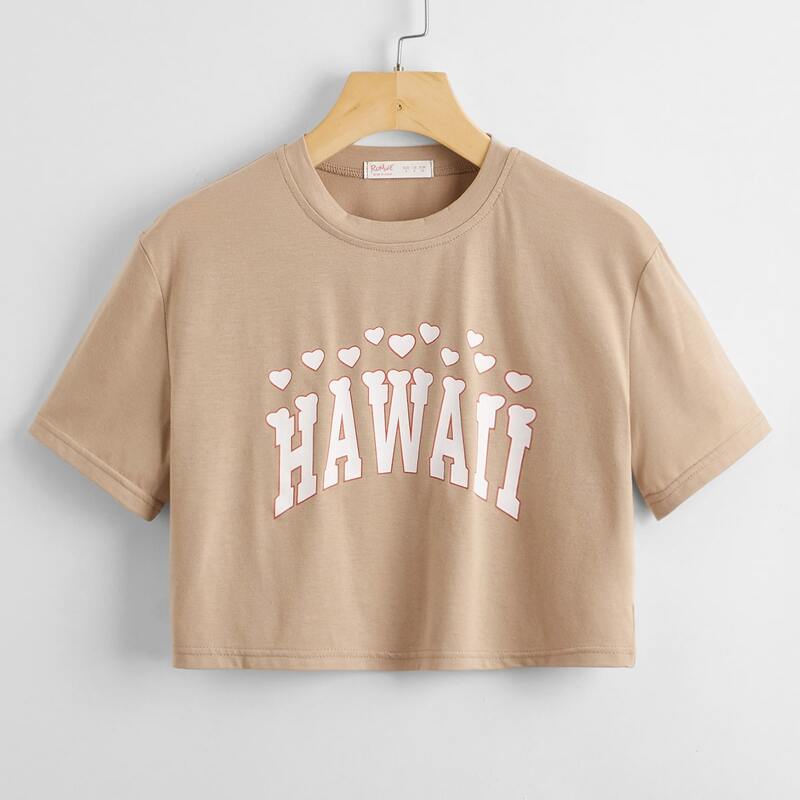 

Letter Heart Graphic Crop Tee, Khaki