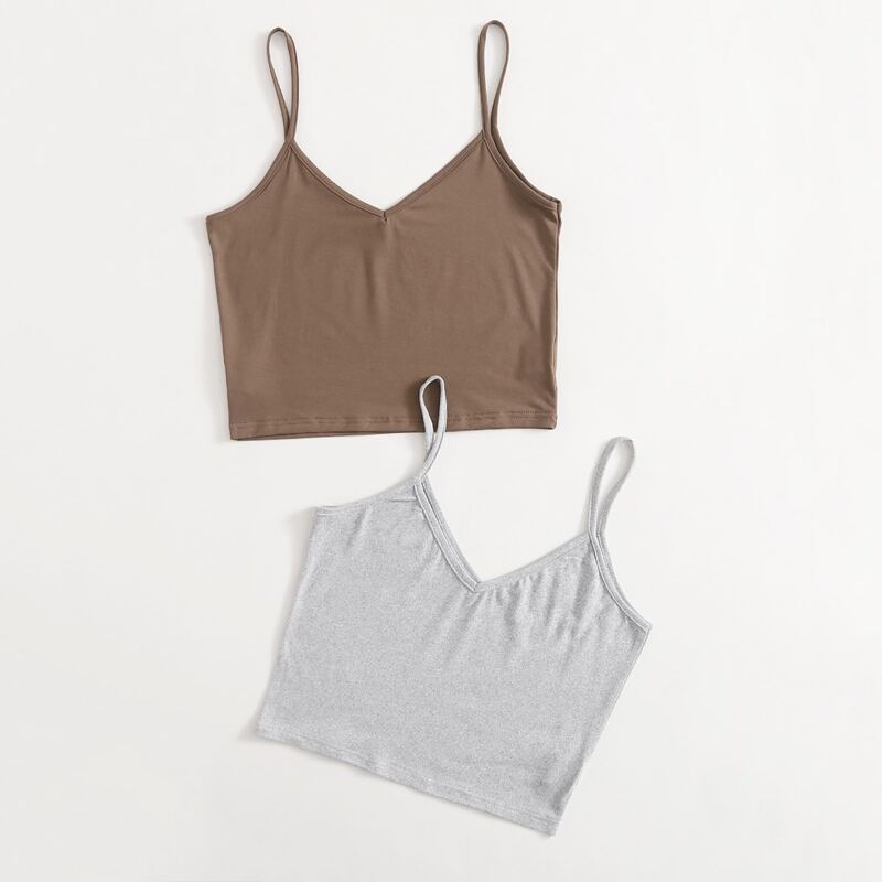 

2pcs Solid Crop Cami, Multicolor