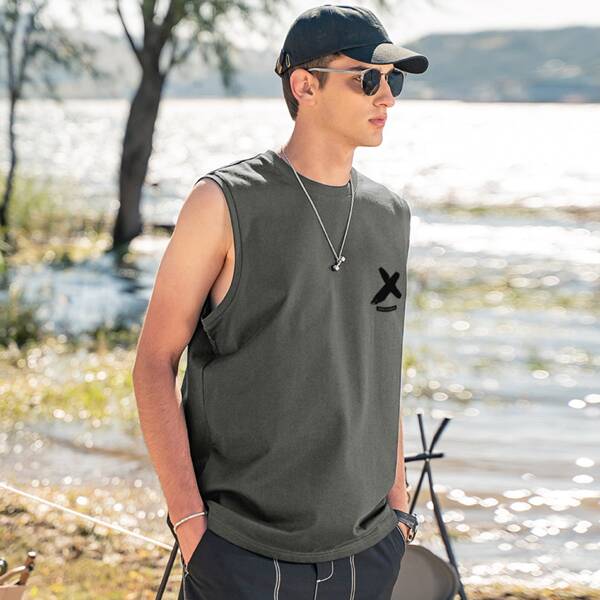

Men Slogan Graphic Tank Top, Dark grey