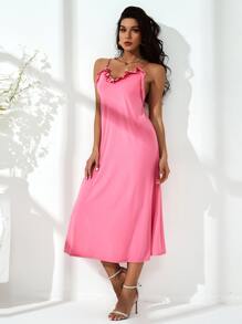 SHEIN Unity Ruffle Trim Solid Cami Dress - Pink - View 1