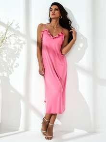 SHEIN Unity Ruffle Trim Solid Cami Dress - Pink - View 3