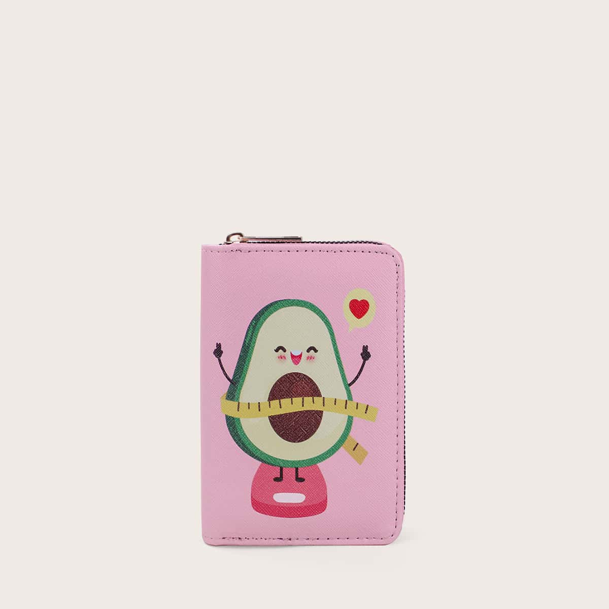 

Cartoon Avocado Zip Purse, Baby pink