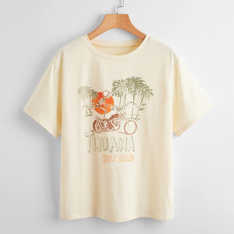 

Letter Skull & Coconut Tree Graphic Tee, Beige