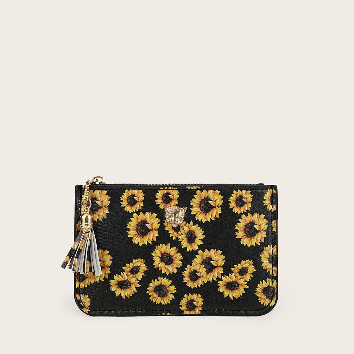 

Sunflower Tassel Zip Card Holder, Black