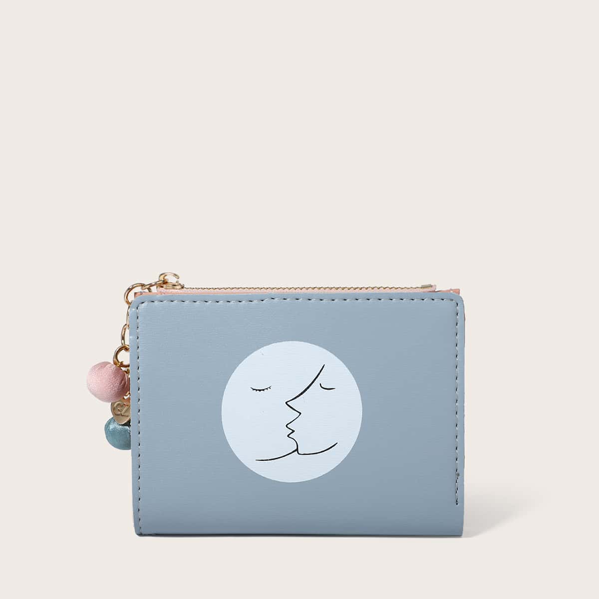 

Graphic Ball Decor Zip Purse, Baby blue
