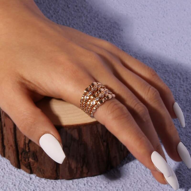 

1pc Rhinestone Decor Ring, Gold