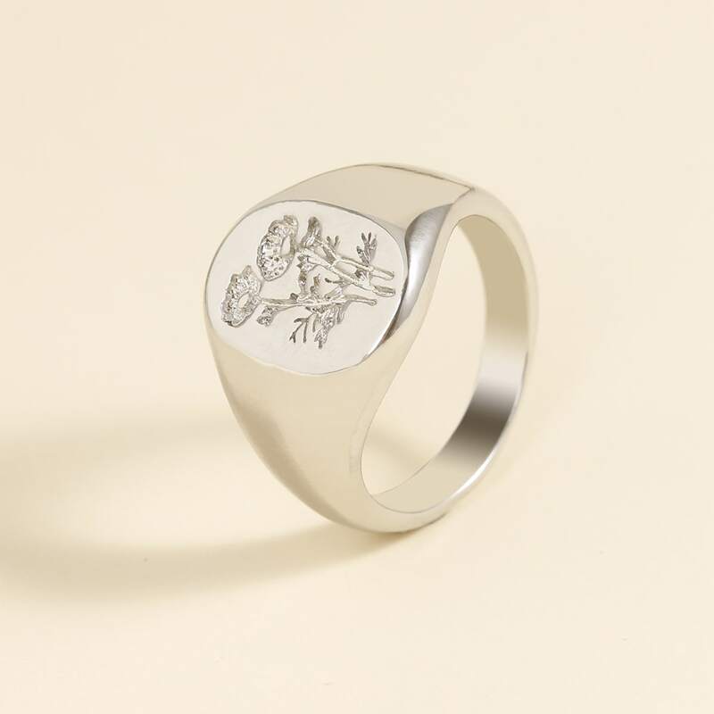 

Floral Engraved Decor Ring, Silver