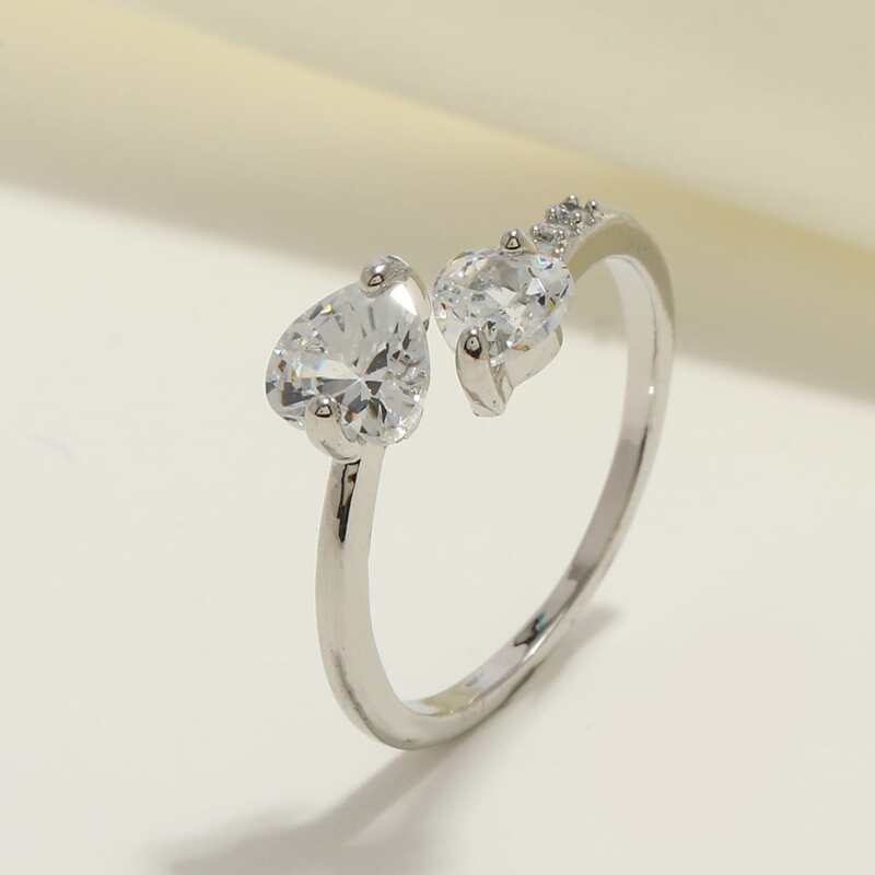 

Rhinestone Decor Cuff Ring, Silver