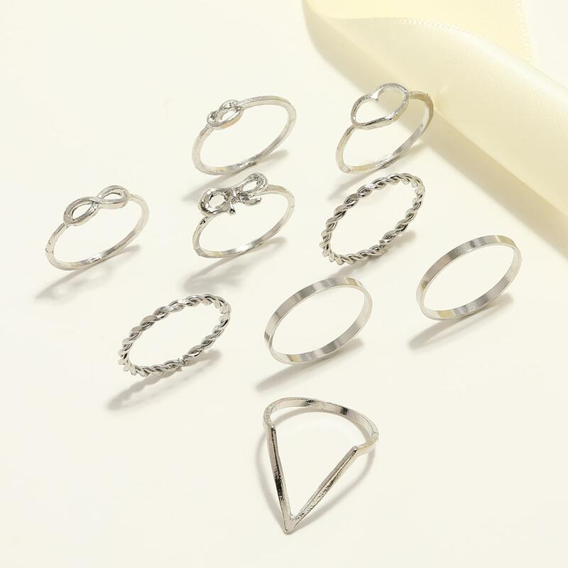 

9pcs Bow Decor Ring, Silver