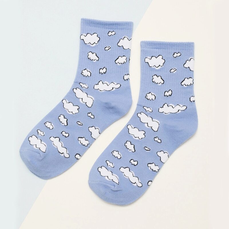 

Cartoon Cloud Crew Socks, Blue