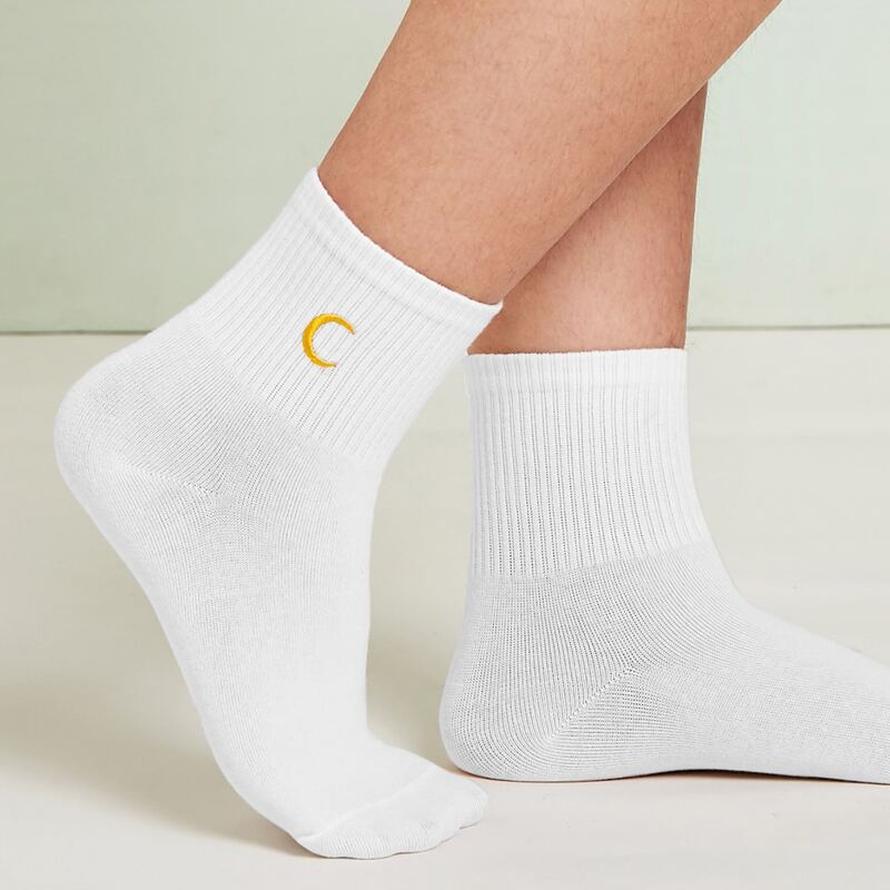 

Moon Embroidery Crew Socks, White