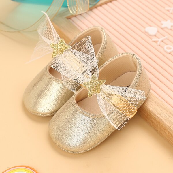

Baby Girl Metallic Bow Decor Flats, Gold
