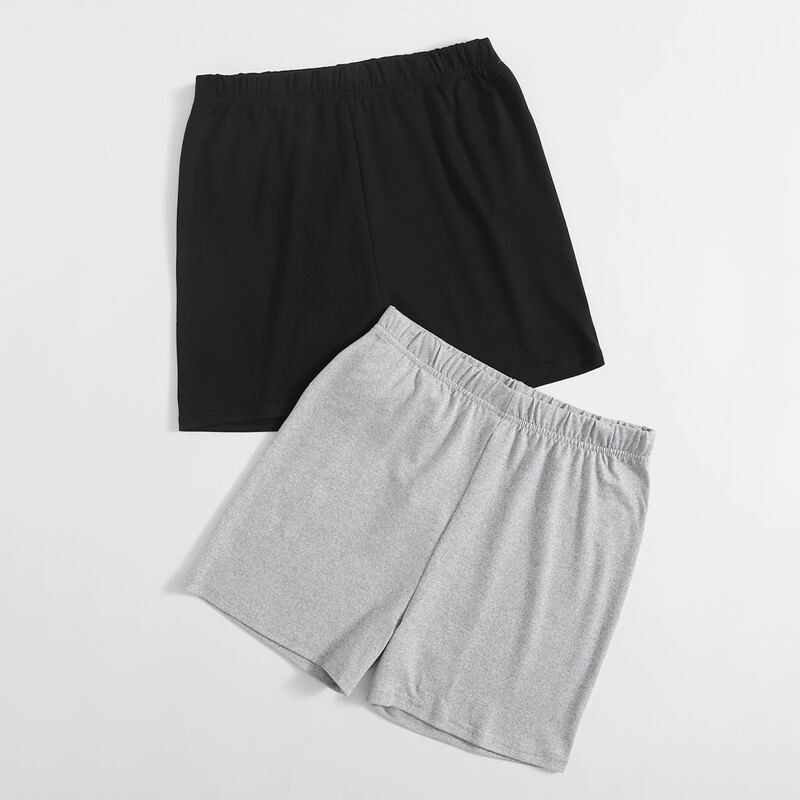 

2pcs Solid Biker Shorts, Multicolor