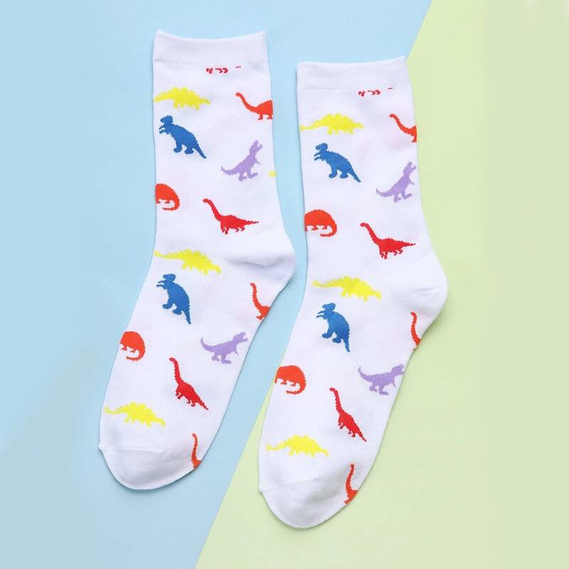 

Dinosaur Graphic Crew Socks, White