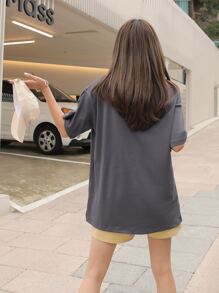 DAZY Rocket And Letter Graphic Drop Shoulder Tee - Grey - View 2