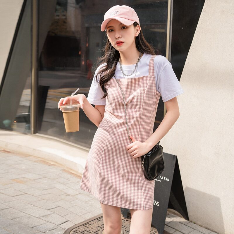 

Gingham Cami Dress Without Tee, Dusty pink