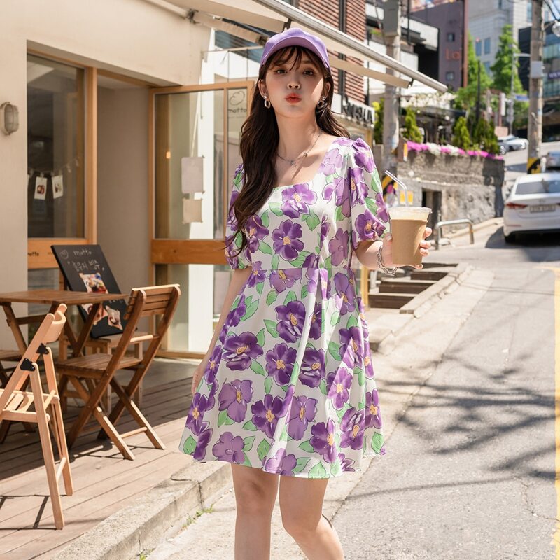 

Square Neck Puff Sleeve Floral Dress, Multicolor