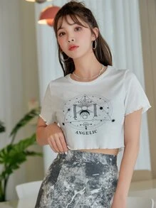 DAZY 小褶邊字母圖案T恤