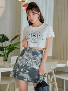 DAZY 小褶邊字母圖案T恤