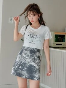 DAZY 小褶邊字母圖案T恤