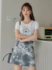 DAZY 小褶邊字母圖案T恤