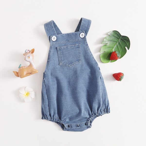 

Baby Unisex Criss Cross Back Denim Overall Bodysuit, Medium wash