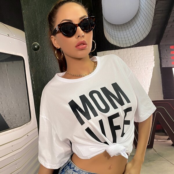 

Slogan Graphic Drop Shoulder Tee, White