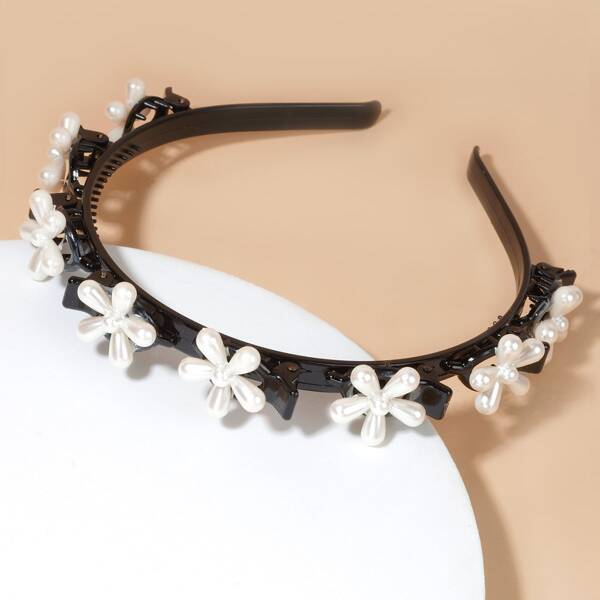 

Toddler Girls Flower Decor Hair Hoop, Black and white