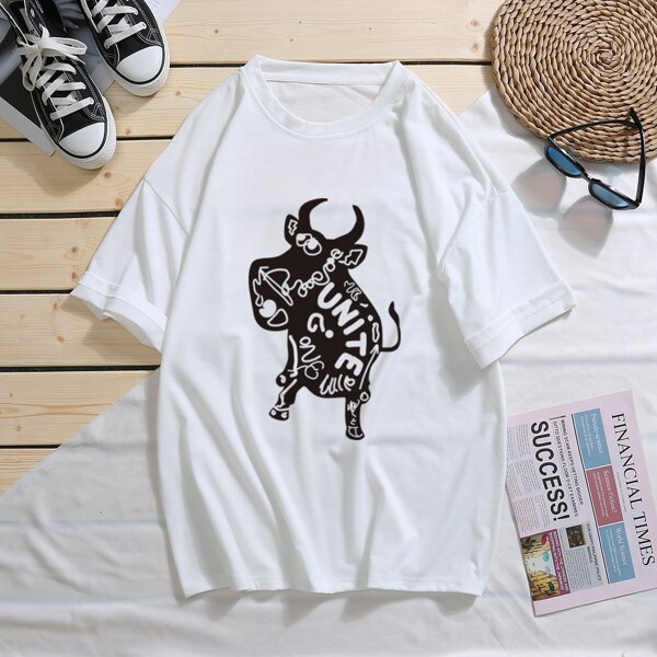 

Men Animal And Letter Graphic Tee, White