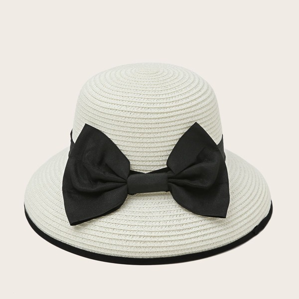 

Bow Decor Straw Hat, White