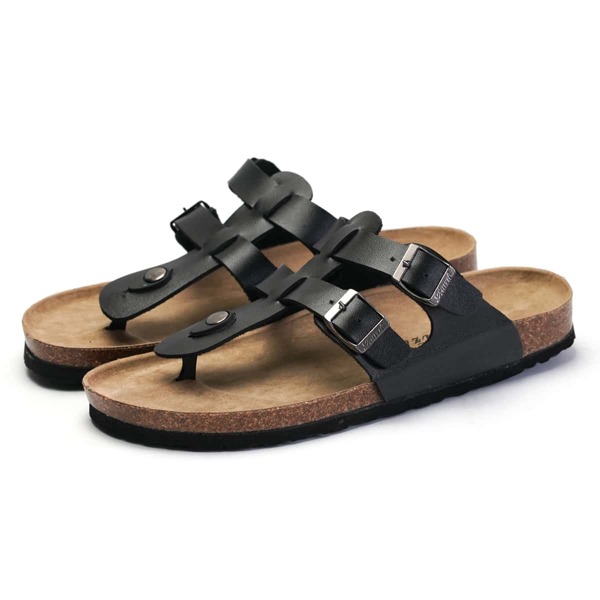 

Buckle Decor Thong Footbed Sandals, Black