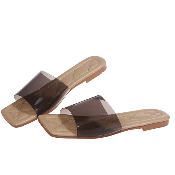 

Clear Open Toe Slide Sandals, Black