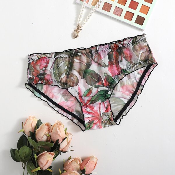 

Plus Tropical Print Mesh Panty, Multicolor