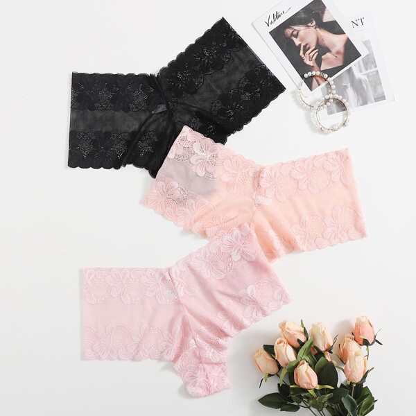 

3pack Plus Floral Lace Scallop Trim Panty Set, Multicolor