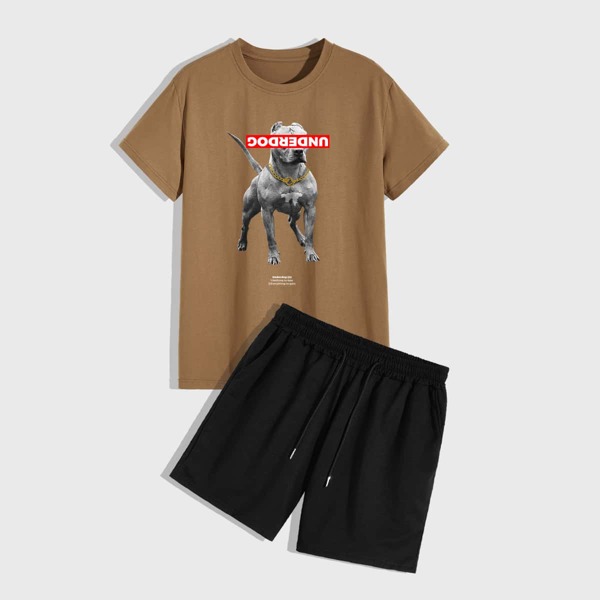 

Men Dog And Letter Graphic Tee & Track Shorts, Multicolor