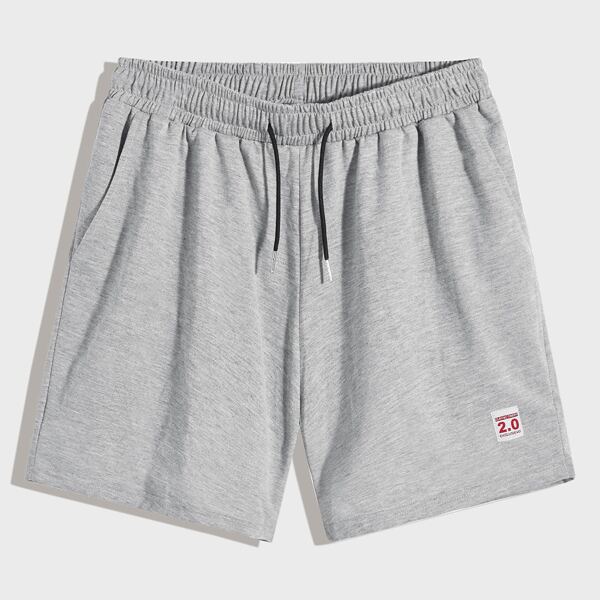

Men Letter Patched Drawstring Waist Shorts, Grey