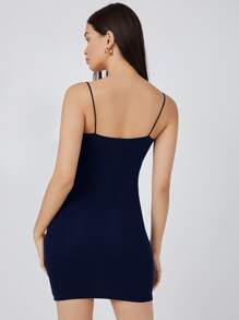 SHEIN BASICS Váy bodycon Bông Chất rắn - Màu xanh hải quân - Xem 2