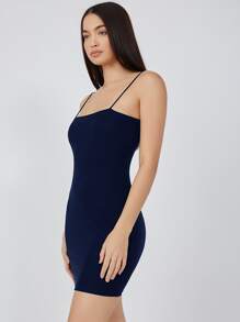 SHEIN BASICS Váy bodycon Bông Chất rắn - Màu xanh hải quân - Xem 3