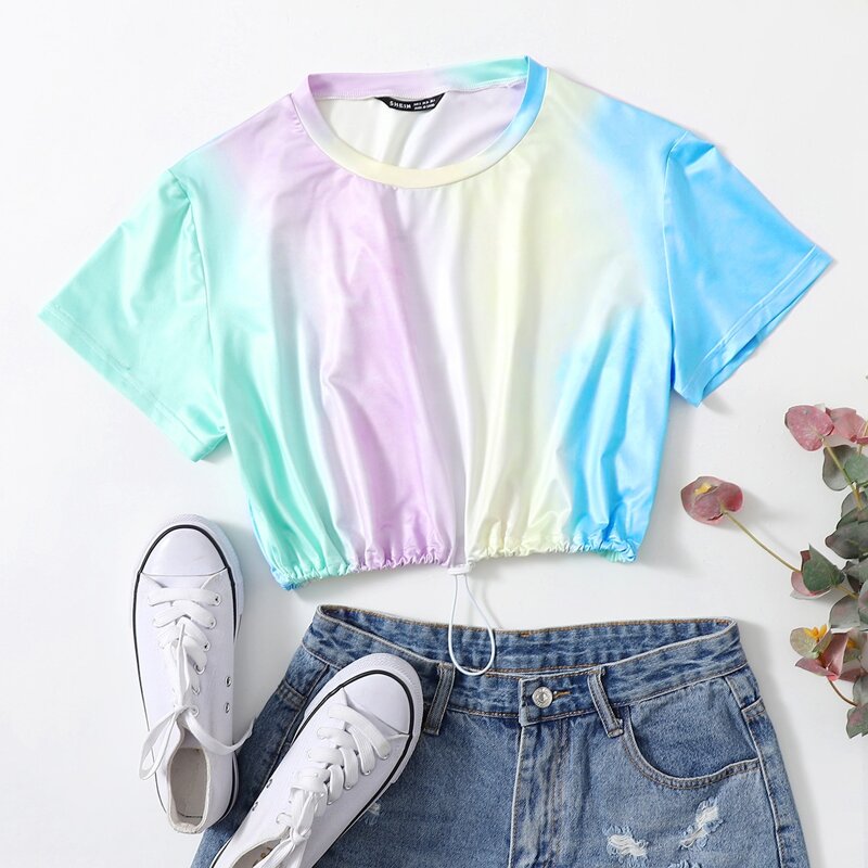 

Ombre Drawstring Hem Tee, Multicolor