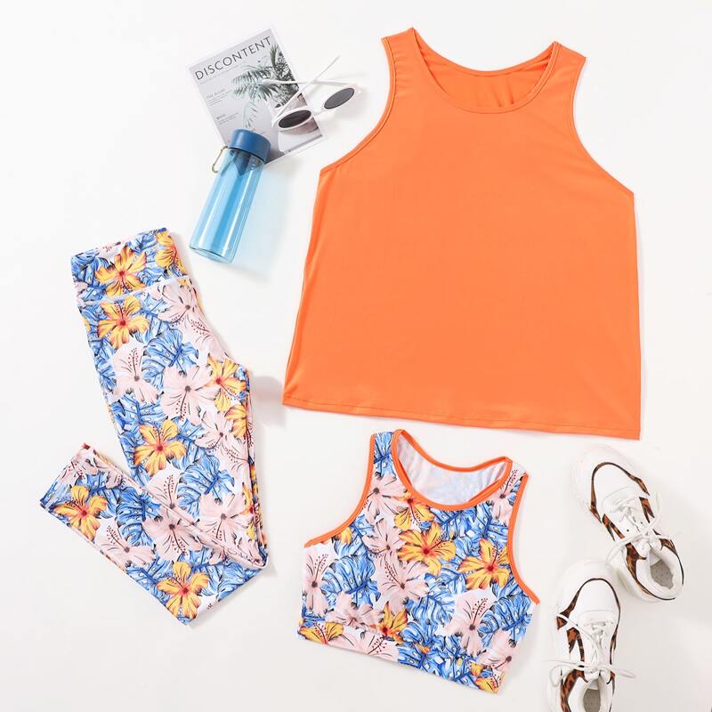 

3pcs Floral Print Sports Sets, Multicolor