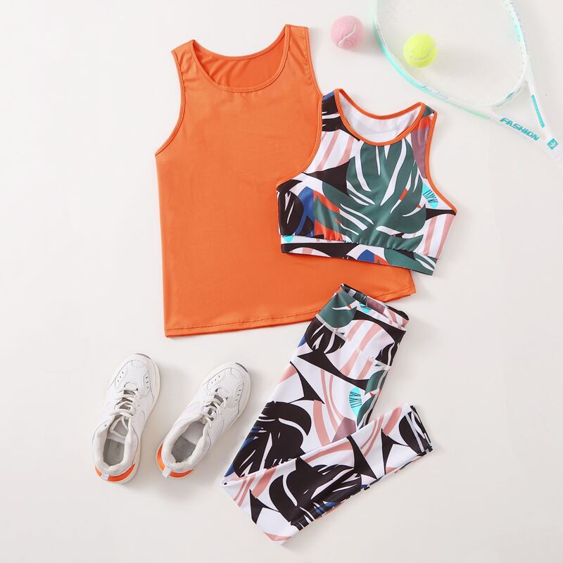 

3pcs Tropical Print Sports Sets, Multicolor